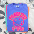 Peace Out Happy Face Grade DTF Heat Transfer, colorful graphic heat transfer on a blue shirt with the text 'Peace Out' and '5th grade' along with a smiling face design.