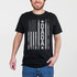 Patriotic Flag Father's Day Name DTF Heat Transfer, image showing a man wearing a black t-shirt with a distressed American flag design and the word 'DAD' in bold letters.
