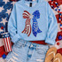 1776 USA Sequin Bow Patch, patriotic red, white, and blue bow patch with stars and stripes design for clothing decoration.