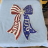 1776 USA Sequin Bow Patch, patriotic red and blue American flag themed sequin bow patch with stars and the year 1776.