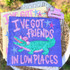 I've Got Friends In Low Places Gator DTF Heat Transfer, colorful fabric with a design of a crocodile wearing sunglasses and cap, surrounded by stars and pink text.