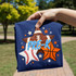 Faux Painted Sports Star Grade Level DTF Heat Transfer, image of a blue fabric with a pre-k themed sports star design including baseball, football, and basketball stars with the text 'PRE-K' in the center.