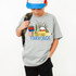 Ready To Tackle Back To School DTF Heat Transfer, colorful graphic design with fishing and school theme on a gray T-shirt worn by a young boy.