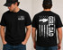 Girl Dad SET DTF Heat Transfer, black T-shirt with American flag and fist bump graphic design, "GIRL DAD" text on front, and matching bold "GIRL DAD" graphic with star and stripe pattern on back.