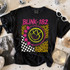 Retro Band Tees - Knockout Black DTF Heat Transfer T-shirt featuring the iconic Blink-182 logo with vibrant neon colors, leopard print and geometric patterns.