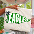 Pennant Teams DTF Heat Transfer, green and white football-themed pennant with the word 'EAGES' and a black and white checkered border, decorated with a black ribbon bow.