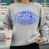 Football Doodle CHOOSE YOUR COLOR DTF Heat Transfer, blue football doodle design on a grey sweatshirt.