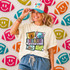 Retro Mascot Collage DTF Heat Transfer, colorful football-themed design featuring bear mascot, football helmet, go team banner, and cheerful graphics.