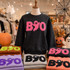 BOO Neon Fluffy Patch, black sweatshirt with pink neon fluffy ghost design.