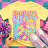 Retro Bold Mascot Variations DTF Heat Transfer, colorful cartoon dragon design on yellow t-shirt.