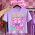 Retro Bold Mascot Variations DTF Heat Transfer, colorful colorful artistic lion mascot design printed on a purple T-shirt.