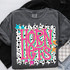 Retro Lotty Dotty School Mascot DTF Heat Transfer, colorful and playful letter and star design on a gray t-shirt with polka dot background
