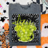 Retro Monster Halloween DTF Transfer, neon green and white witch hat with stars and lightning bolt designs on a dark background, suitable for Halloween-themed apparel.