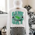 Game Day Stadium DTF Transfers | Football Spirit Color Collection, white sweatshirt with football stadium graphic and bold text, paired with checkered pants, styled for sports fans.