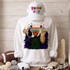 Sanderson Sisters Football Stadium DTF Transfers | Game Day Witches Mascot Collection, image of a sweatshirt featuring three witches at Neyland Stadium with football memorabilia and themed decorations.