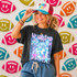 Neon Star Mascot DTF Transfers | School Spirit Mascot Collection, bright neon star and mascot design on a black t-shirt, vibrant and fun sports-themed attire.