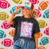 Neon Star Mascot DTF Transfers | School Spirit Mascot Collection, vibrant neon star designs on colorful football-shaped backgrounds.