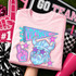 Vikings mascot DTF transfer with illustrated horned viking character in pink and blue star-patterned school spirit style