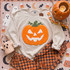 Fluffy Jack O’ Lantern Patch, Halloween heat press patch featuring a fluffy orange pumpkin with a classic carved face and green vine on white sweatshirt with orange tie-dye accents.