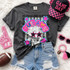 Outlaws mascot DTF transfer featuring a white horse head in pink star sunglasses with colorful bubble lettering in a hand-painted school spirit style