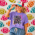 Retro Star Mascot DTF Transfers | School Spirit Team Name Collection, vibrant colorful sports-themed foam wall decor with smiley faces and football shapes.