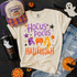 Hocus Pocus Hallelujah Halloween DTF transfer with purple, orange, and yellow witch hair silhouettes hanging on a clothesline and watercolor stars