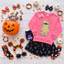 Pink Bow Mummy Youth Chenille Halloween Patch, festive Halloween costume and accessories for children including socks, a pumpkin bucket, and Halloween-themed jewelry.