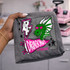 Dragons mascot DTF transfer with green dragon head wearing pink star sunglasses in retro pink out style