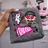 Raiders pirate mascot DTF transfer with pink lightning bolt, checkered pattern, and pennant flag in a pink-out school spirit style