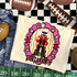 Red Raiders mascot DTF transfer with cowboy character in white hat, red mustache, and star sunglasses inside a pink and gold star frame