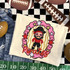 Pirates mascot DTF transfer featuring a whimsical pirate character in a pink and gold star-studded frame, hand-painted school spirit style