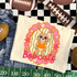 Bobcats mascot DTF transfer featuring an illustrated bobcat in star sunglasses and an orange jersey inside a pink and gold star-studded frame with "Bobcats" script lettering