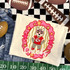 Chiefs mascot DTF transfer featuring a wolf character in a Kansas City Chiefs jersey and star sunglasses inside a pink and gold star-studded frame with "Chiefs" script lettering