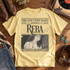 Vintage newspaper-style DTF transfer with REBA masthead, black and white country singer portrait, and 'Fancy - The Night the Lights Went Out in Georgia' headline on a yellow t-shirt Shown on a Butter t-shirt.