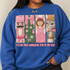 It's The Most Wonderful Time Of The Year DTF transfer with embroidery-style pink nutcracker, Christmas tree, ballerina, and crowned squirrel panels Shown on a Sapphire crewneck sweatshirt.