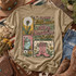 Boho western DTF transfer with dandelions, pink roses, mason jar bouquet, and pink cowboy boots around a dandelion-themed quote Shown on a Hemp t-shirt.