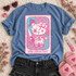 The Good Guy doll-costume tarot card DTF transfer with stitched kitty holding a knife in pink and blue