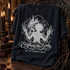 Gothic scissor-handed figure DTF transfer with castle, moon, and 'Everything Has Beauty But Not Everyone Sees It' script lettering Shown on a Midnight t-shirt.