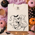 Casper-style ghost nose-booping a classic cartoon mouse character with Boop script and bats, outline Halloween DTF transfer on cream shirt