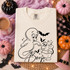 Casper-style ghost nose-booping a small cartoon mouse character with Boop script and bats, outline Halloween DTF transfer on cream shirt