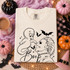 Casper-style ghost nose-booping a masked slasher movie villain with Boop script and bats, outline Halloween DTF transfer on cream shirt