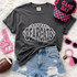 Bearcats football outline DTF transfer in white hand-drawn lettering shaped like a football on a dark shirt