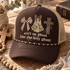 Ain't No Ghost Like The Holy Ghost DTF Transfer | Faith Halloween Design, faith-inspired Halloween graphic featuring a checkered bow, camouflage ghost, dotted cross, and “ain’t no ghost like the holy ghost” lettering displayed on a brown trucker cap.