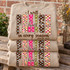 I Will Praise Him in Every Season Psalm 146:2 DTF transfer with patchwork PRAISE lettering in polka dot, checkered, cross, and star patterns Shown on a Sand crewneck sweatshirt.