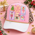 Pastel Christmas collage DTF transfer with hand-lettered 'It's the Most Wonderful Time of the Year', a Christmas tree, ballerina fairy, nutcracker, candy canes, and winking Santa face Shown on a pink front panel, white bill, gold rope, leopard mesh back trucker hat.
