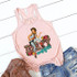 Dirty Cowgirl Screen Print Transfer, pink tank top with a graphic of a girl sitting on a leopard print 'Diva' text, wearing jeans and a hat, with floral accents.