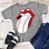 Baseball Lips Glitter YOUTH Screen Print Heat Transfer, a graphic T-shirt design featuring a red lips graphic with a baseball pattern tongue.