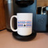 Bring Back That Loving Feeling Sublimation Transfer, a white coffee mug with Maverick Goose graphic design and patriotic red and blue stripes.