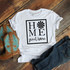 Home sweet home Windmill southern country farm Sublimation Transfer, white T-shirt with black print design, rustic cowboy boots, and denim jeans on wooden surface.