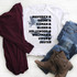 Top Gun Maverick Goose word art names fan art sublimation transfer t-shirt with fighter jet graphic, paired with jeans, boots, and a burgundy cardigan.